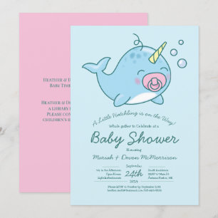 Niedlich Narwhal Baby Shower Kawaii Pink Girl Einladung