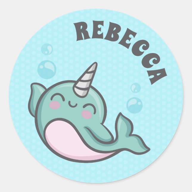 Niedlich Narwhal Runder Aufkleber (Vorderseite)