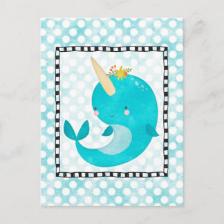 Niedlich Narwhal - Türkisblau Aqua Whale Postkarte
