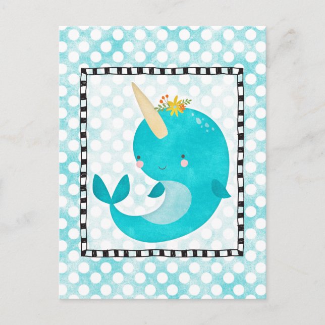 Niedlich Narwhal - Türkisblau Aqua Whale Postkarte (Vorderseite)