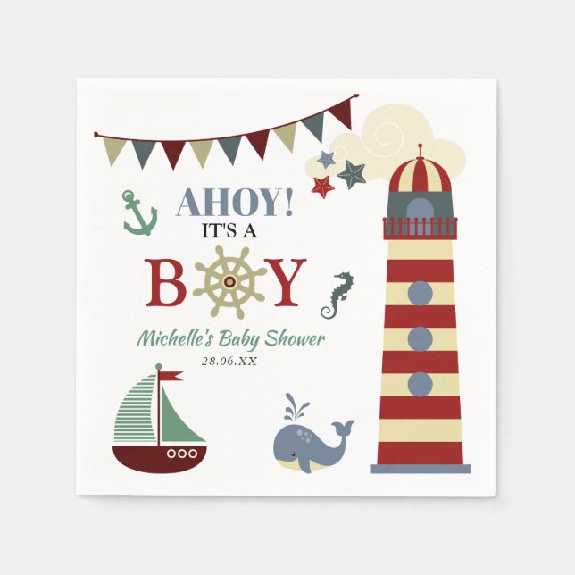 Niedlich Nautical Ahoy! Die Junge Babydusche Napki Serviette (Vorderseite)