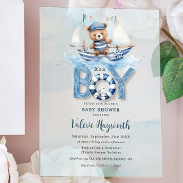 Niedlich Nautical Blue Boat Teddy Bear Boy Baby Du Acryleinladungen