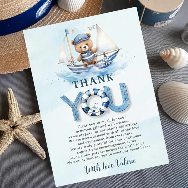 Niedlich Nautical Blue Boat Teddy Bear Boy Baby Du Dankeskarte (Von Creator hochgeladen)