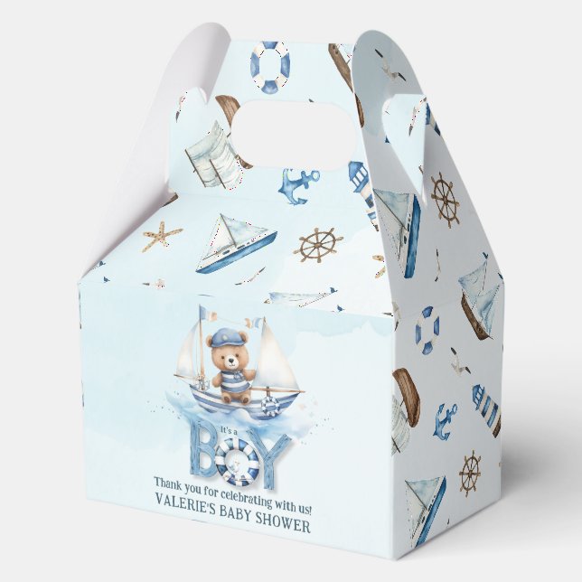 Niedlich Nautical Blue Boat Teddy Bear Boy Baby Du Geschenkschachtel (Rückseite)