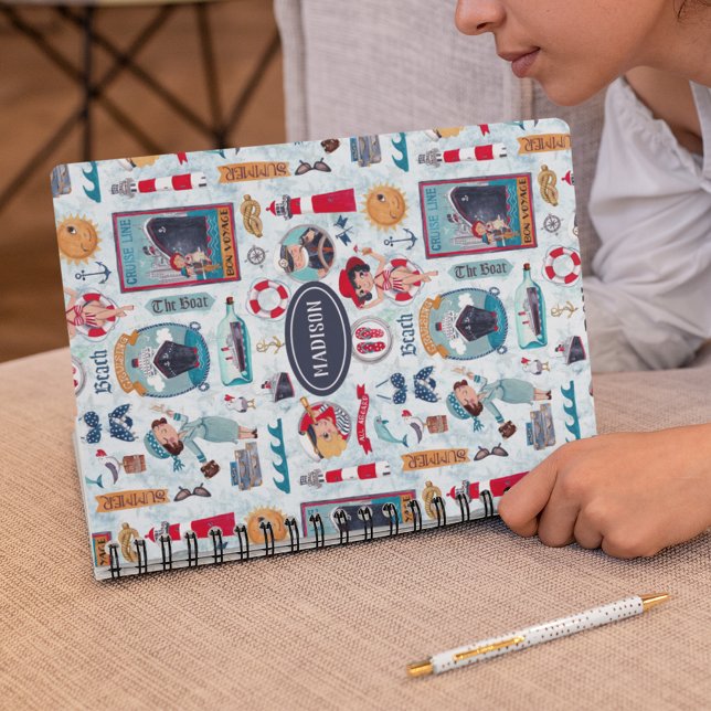 Niedlich Nautikblau-Meerschweinchen-Muster Notizbuch (Von Creator hochgeladen)