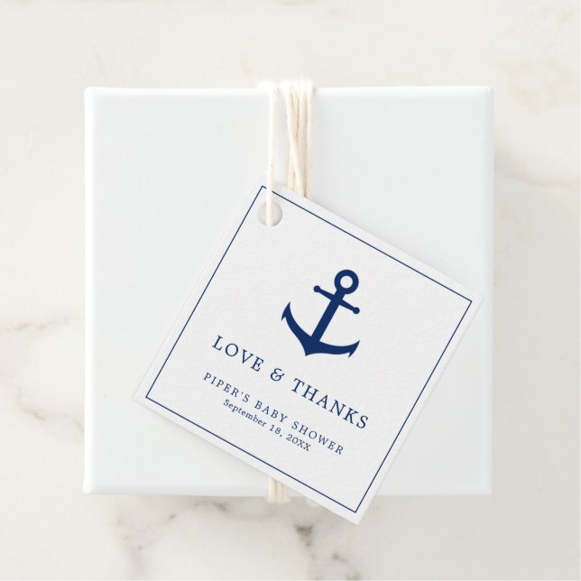 Niedlich Navy Blue Anchor Boy Nautical Baby Dusche Geschenkanhänger (Beispiel)