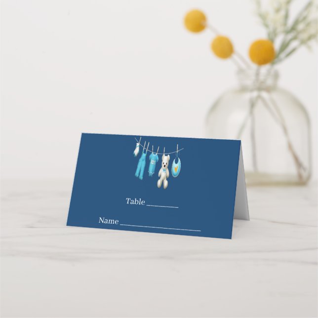 Niedlich Navy Blue Baby Boy Illustration Baby Dusc Platzkarte (Vorderseite)