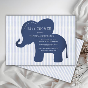Niedlich Navy Blue Elephant Stripe Baby Dusche Einladung
