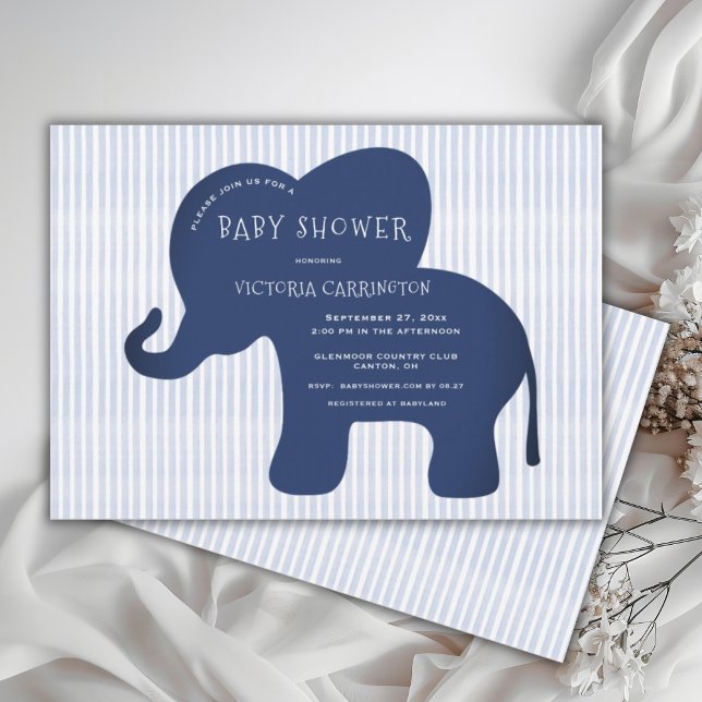 Niedlich Navy Blue Elephant Stripe Baby Dusche Einladung (Von Creator hochgeladen)