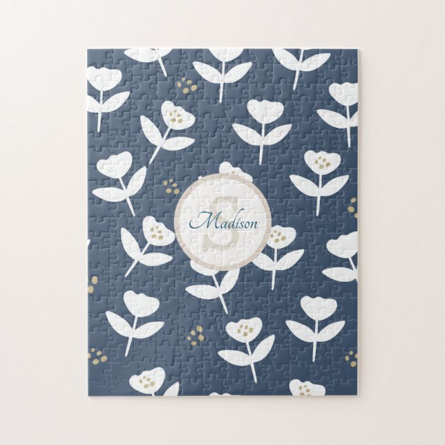 Niedlich Navy Blue Floral Monogram (Vertikal)