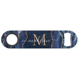 Niedlich Navy Blue Gold Glitzern Agate Geode Monog Speed Flaschenöffner