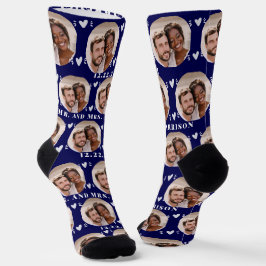 Niedlich Navy Blue Newlyweds Foto Wedding Socken