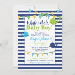 Niedlich Navy Blue Whale Baby Dusche Es ist ein Ju Einladung
