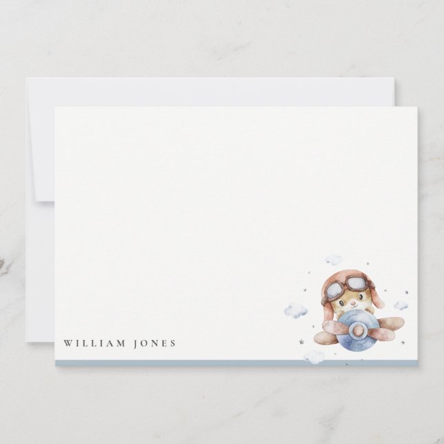 Niedlich Navy Rust Flugzeug Teddy Sky Stars Kinder Mitteilungskarte (Vorderseite)