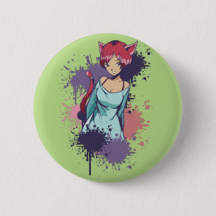 Niedlich Neko Girl - Cherry Cat Girl Button