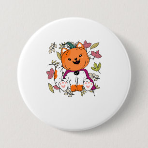 Niedlich Neko Kitten Pumpkin Mask Funny Hallowe Button