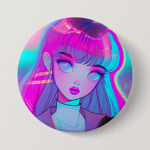 Niedlich Neon Anime Girl Button