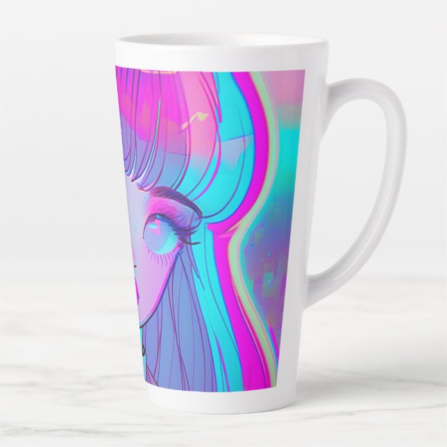 Niedlich Neon Anime Girl Latte Tasse (Rechts)