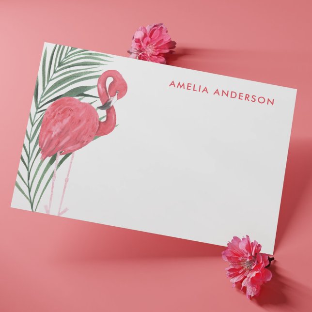 Niedlich Neon Pink Flamingo Tropical Palm Leaf Mitteilungskarte (Von Creator hochgeladen)