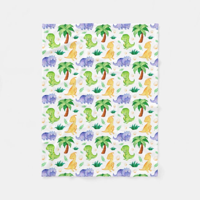 Niedlich Neon Watercolor Dinosaurier Muster Fleecedecke (Vorderseite)