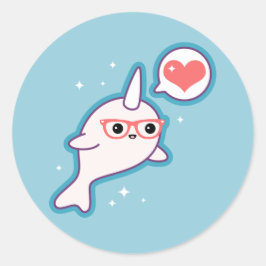 Niedlich Nerd Narwhal Runder Aufkleber