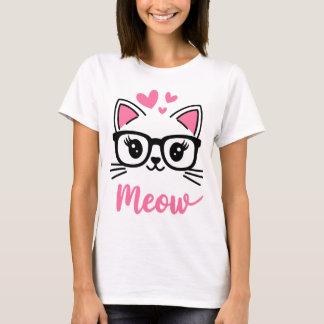 Niedlich Nerdy Cat - Meow Design Funny Cat T-Shirt