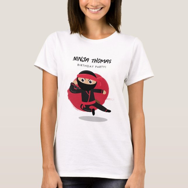 Niedlich Ninja Black & Red Kindergeburtstag Party  T-Shirt (Vorderseite)