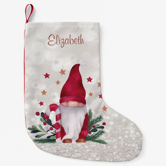 Niedlich Nordic Gnome Glittery Bokeh Kleiner Weihnachtsstrumpf (Vorderseite)