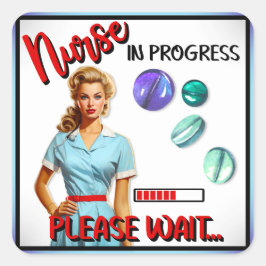 Niedlich Nostalgische Krankenschwester Pinup im Ga Quadratischer Aufkleber