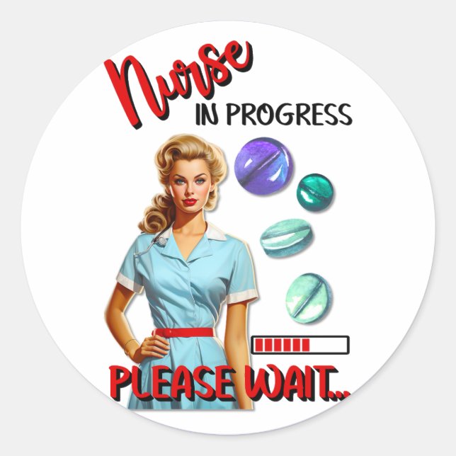 Niedlich Nostalgische Krankenschwester Pinup im Ga Runder Aufkleber (Vorderseite)