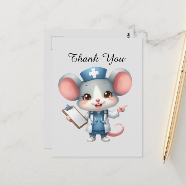 Niedlich Nurse danke der Maus Postkarte (Vorderseite/Rückseite Beispiel)