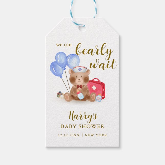 Niedlich Nurse Doctor Teddy Bear Balloon Babydusch Geschenkanhänger (Vorderseite)