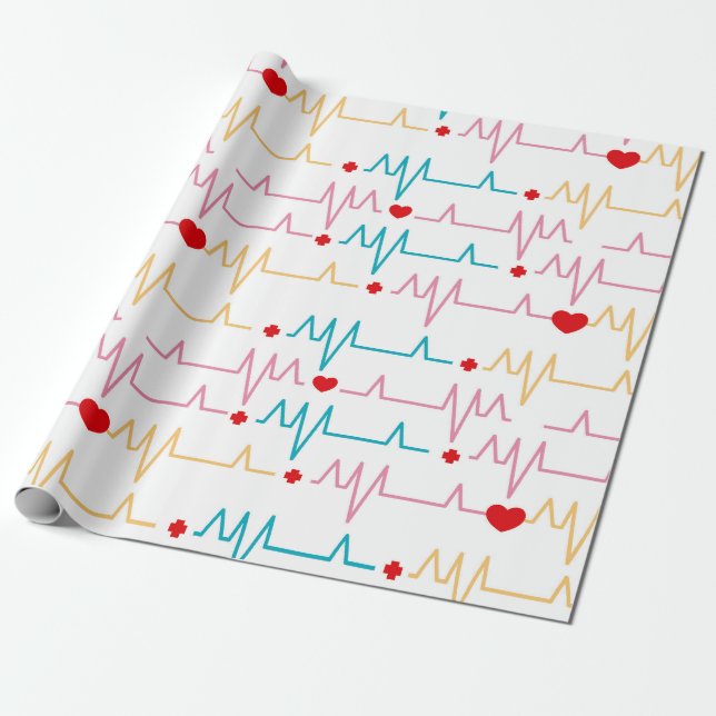Niedlich Nurse EKG Muster Herz Kardiogramm Chirurg Geschenkpapier (Ungerollt)