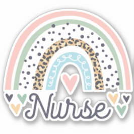Niedlich Nurse Pastel Leopard Print Boho Rainbow H Aufkleber