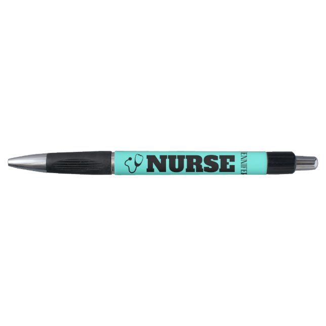 Niedlich Nurse Stethoscope Hell Türkis Name Kugelschreiber (Vorderseite)