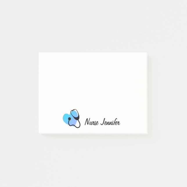 Niedlich Nurse Stethoscope Herz Personalisiert Post-it Klebezettel (Vorderseite)