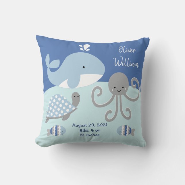 Niedlich "Ocean Life Blue & Gray Whale" Keepake Kissen (Vorderseite)