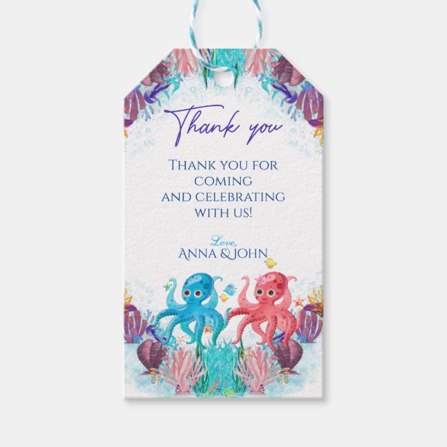 Niedlich Ocean Twin Baby Octopus farbenfrohe Gesch Geschenkanhänger (Vorderseite)