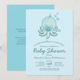 Niedlich Octopus Baby Shower Kawaii Blue Boy Einladung