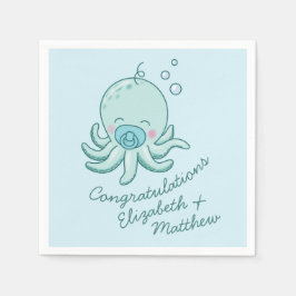 Niedlich Octopus Baby Shower Kawaii Blue Boy Serviette