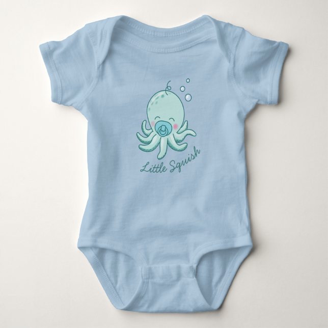 Niedlich Octopus Baby Shower Kawaii Blue Boy Strampler (Vorderseite)