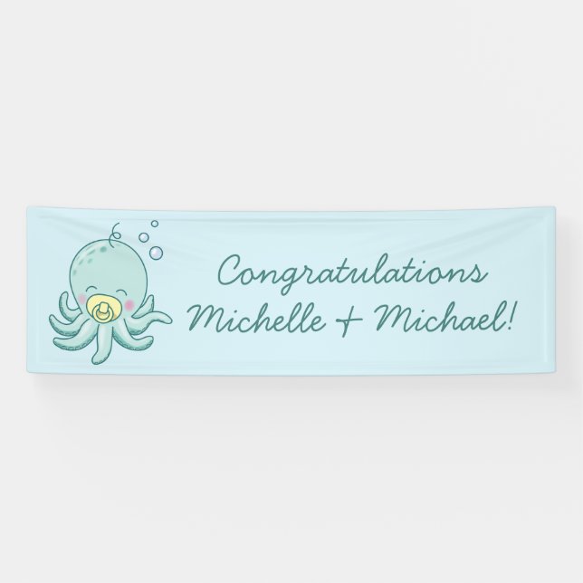 Niedlich Octopus Babydusche Kawaii Banner (Horizontal)
