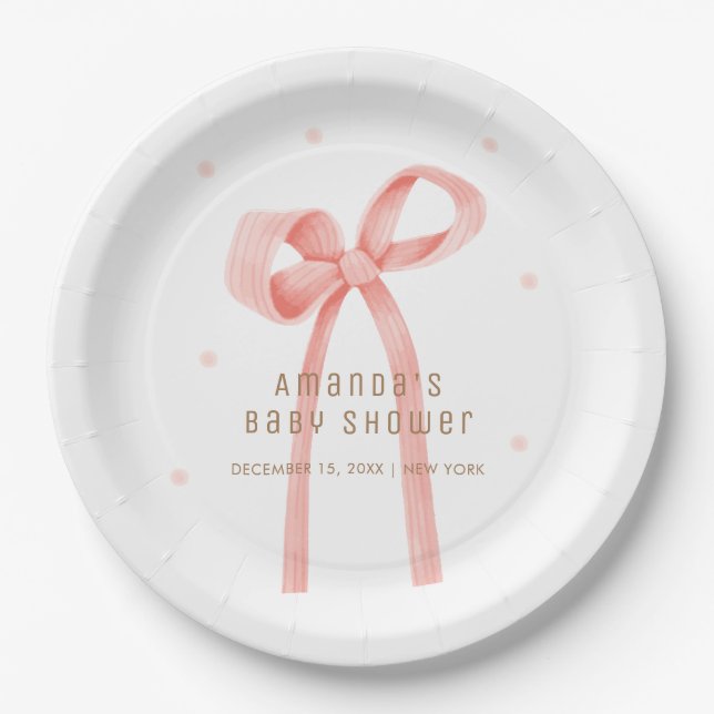 Niedlich Oh Baby Polka Dot Bow Babydusche Pappteller (Vorderseite)