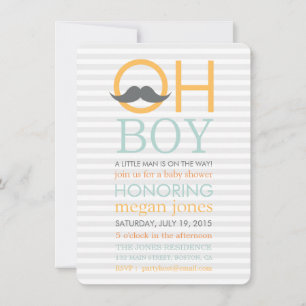 Niedlich Oh Boy Mustache Kinderdusche Einladungen