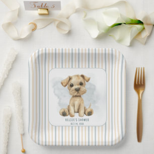 Niedlich Oh Boy Puppy Blue Baby Dusche Pappteller