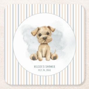 Niedlich Oh Boy Puppy Blue Baby Dusche Rechteckiger Pappuntersetzer