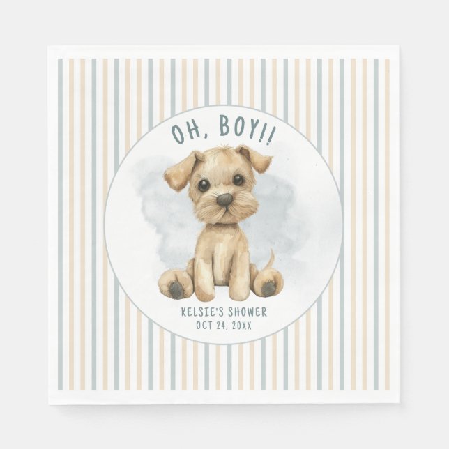 Niedlich Oh Boy Puppy Blue Baby Dusche Serviette (Vorderseite)