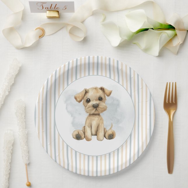 Niedlich Oh Boy Puppy Blue Baby Duschpapier Teller (Hochzeit)