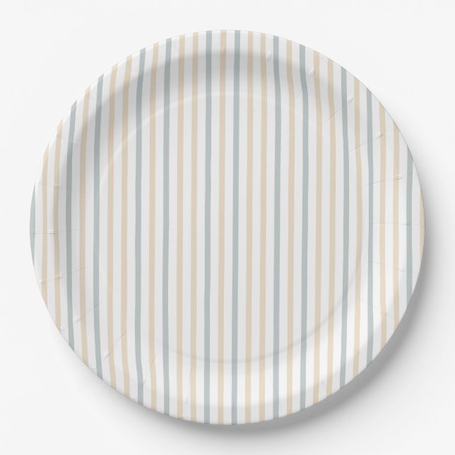 Niedlich Oh Boy Welpe Blue Striping Baby Dusche Pappteller (Vorderseite)
