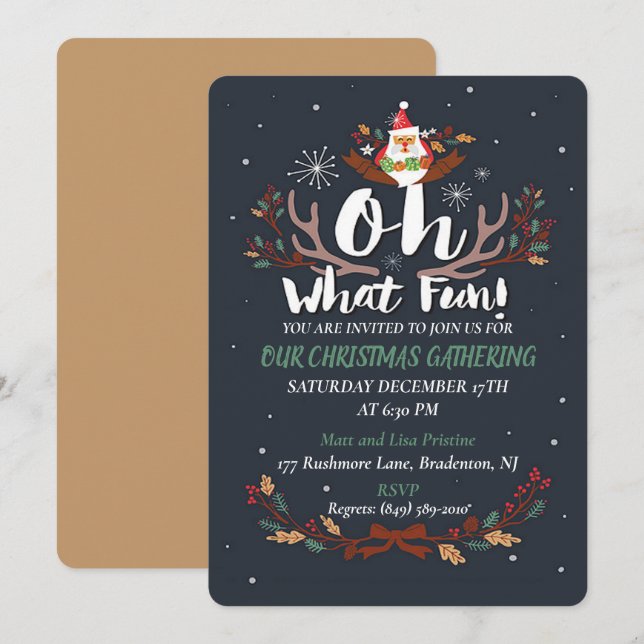 Niedlich Oh, was Spaß Weihnachten Party Einladung (Vorne/Hinten)